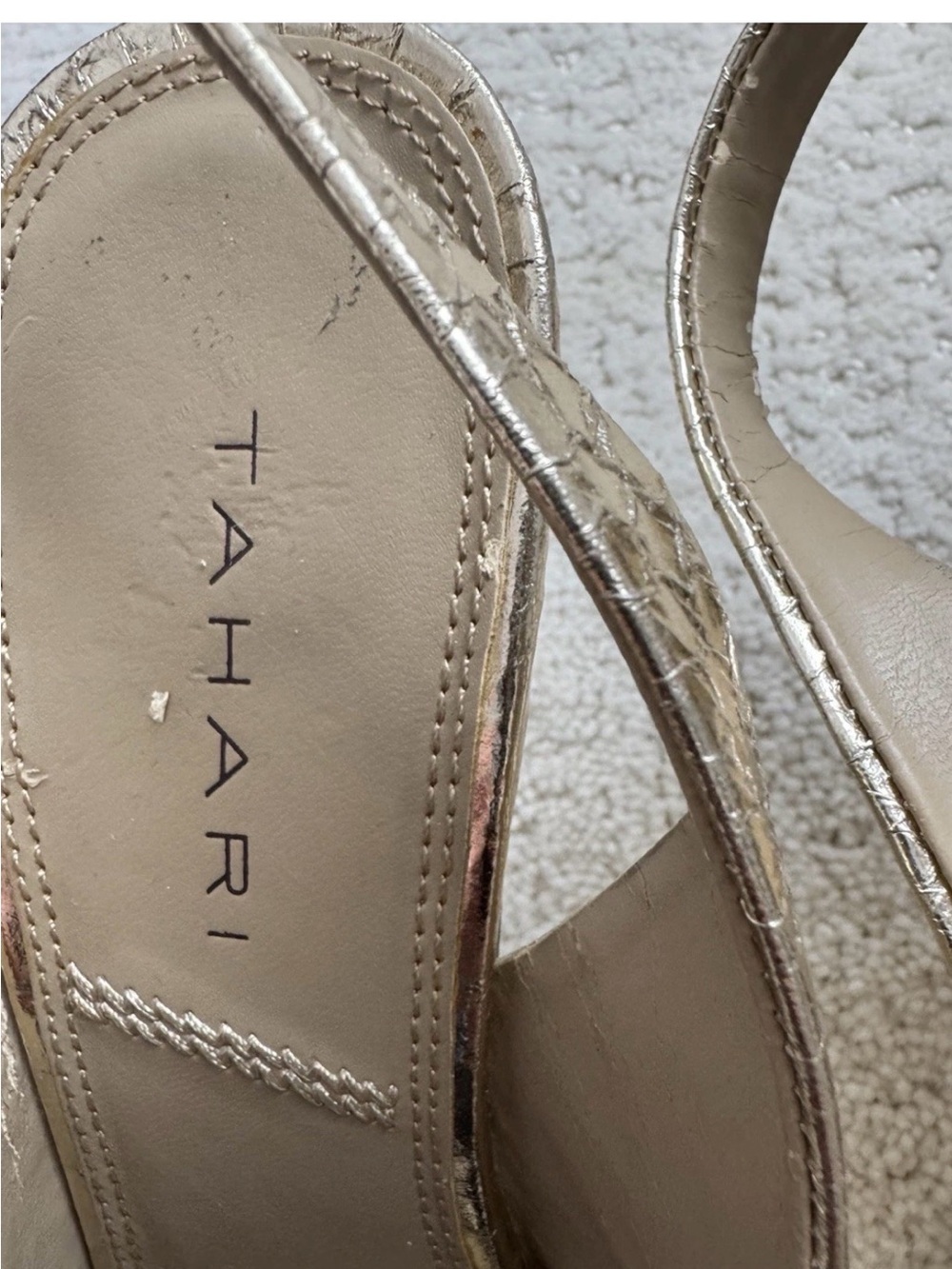 Tahari Gold Snakeskin Open Toe Slingback Stiletto Heels Womens 8 - Picture 5 of 7